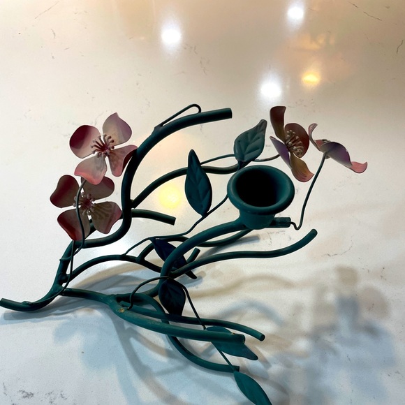 Vintage green and pink metal sconce - Picture 1 of 7